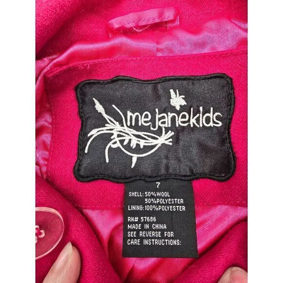 Me Jane Kids Fuchsia Double-Breasted Wool & Polyester Coat With Bow Back Size 7 - Picture 3 of 5